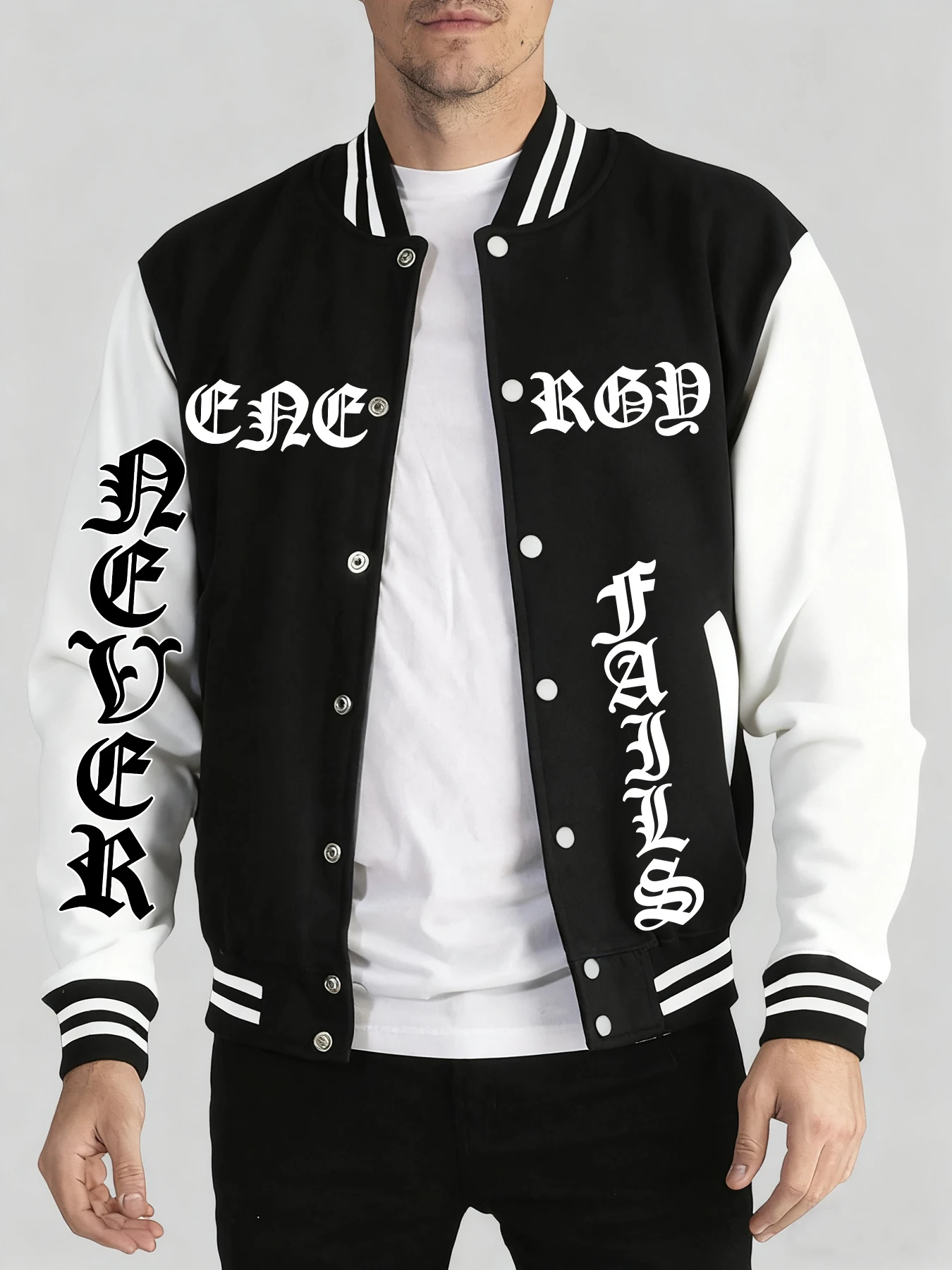 

Свободная спортивная куртка с принтом Never Fail Art Word, мужская осенне-зимняя бейсбольная форма, повседневные винтажные топы с карманами, модная спортивная одежда