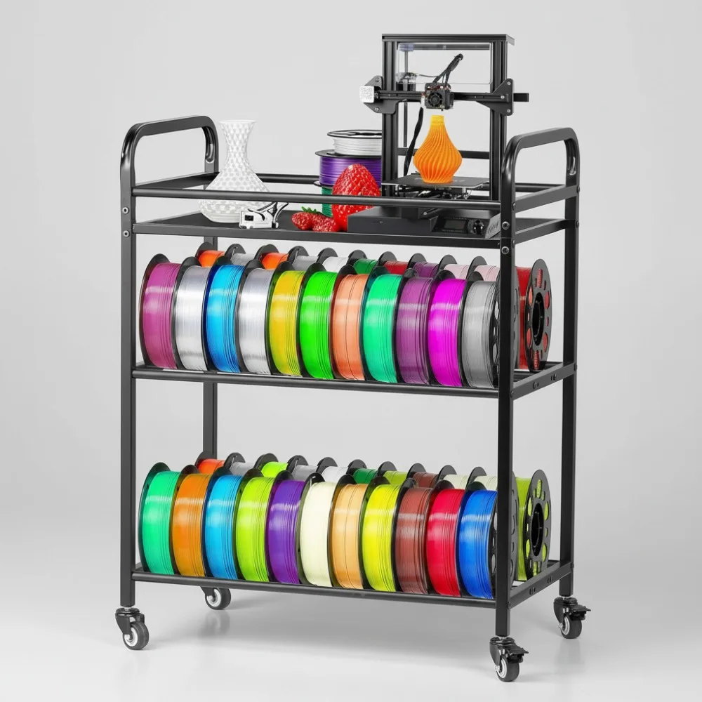 

4-Tier Rolling 3D Printer Filament Storage Rack, Heavy-Duty Spool Holder Organizer for Workshop & Office