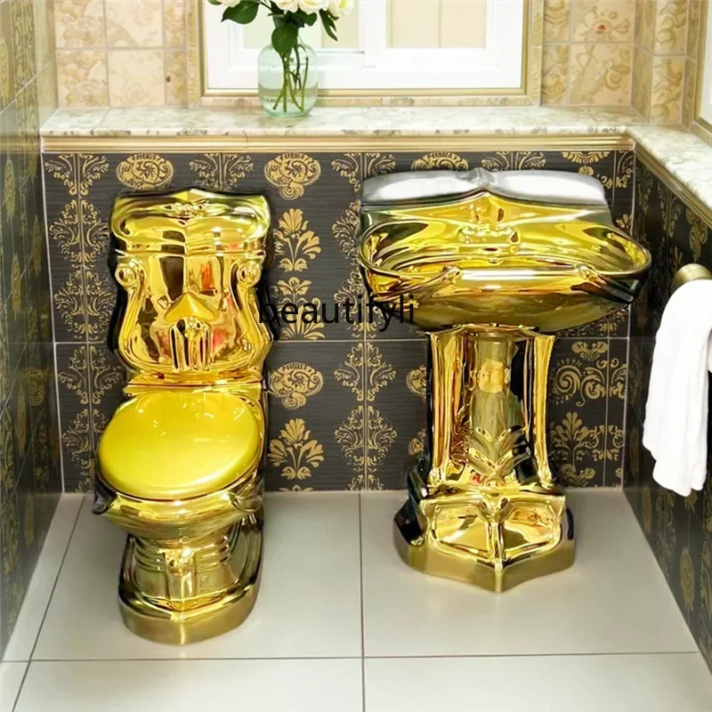 

ssK178 ss25 European toilet gold-plated local tyrant gold retro toilet yellow gold, toilet bathroom silent