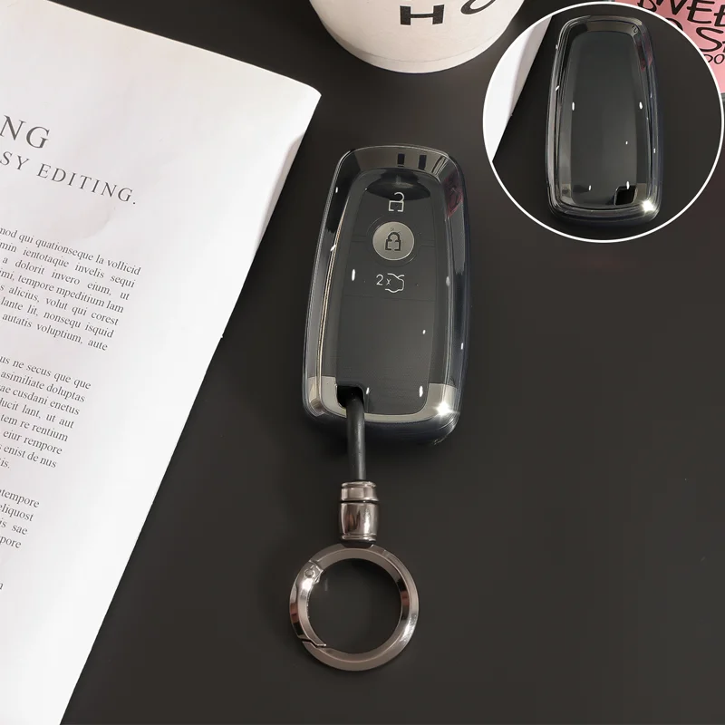 Transparent Black for Ford Edge Fusion Mustang Explorer F150 F250 F350 Ecosport 3 4 5 Button Remote Key Case Cover Fob Holder