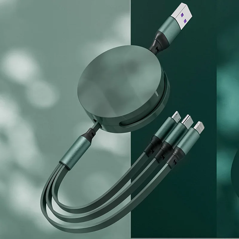 

100W 6A 3 Pin 1 Fast USB Cable for Huawei/Honor Retractable Portable 3 in 1 Micro USB Type C Charger Cable For iPhone Samsung