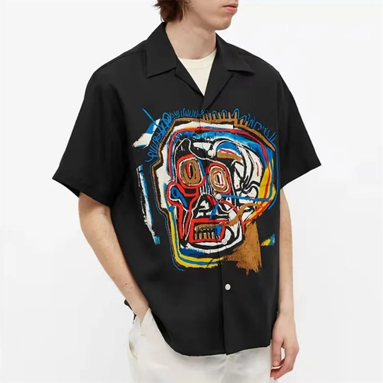 

Мужская летняя рубашка с граффити, топы с графическим принтом черепа, повседневная мужская рубашка с короткими рукавами