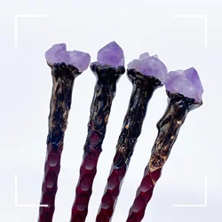 19CM Natural Amethyst Flower Crystal Magic Stick Wand Witch Home Decoration Witchcraft Scepte Reiki Healing  Children Gift