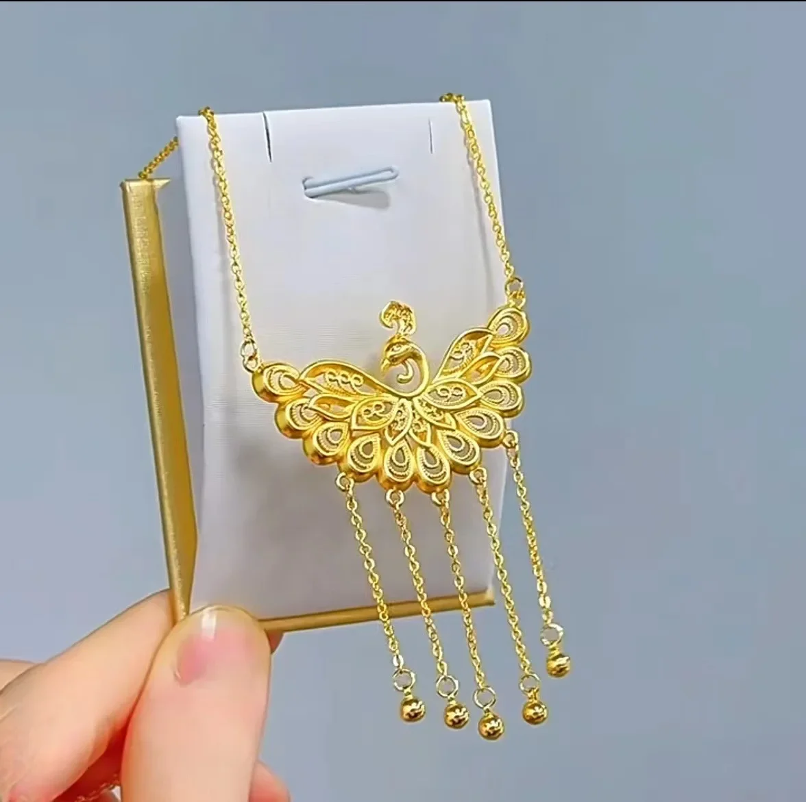 VivoGoldPeacock open-screen tassel necklace 9999 24K Real Gold Women's Bride Wedding Gold Wedding Set Chain