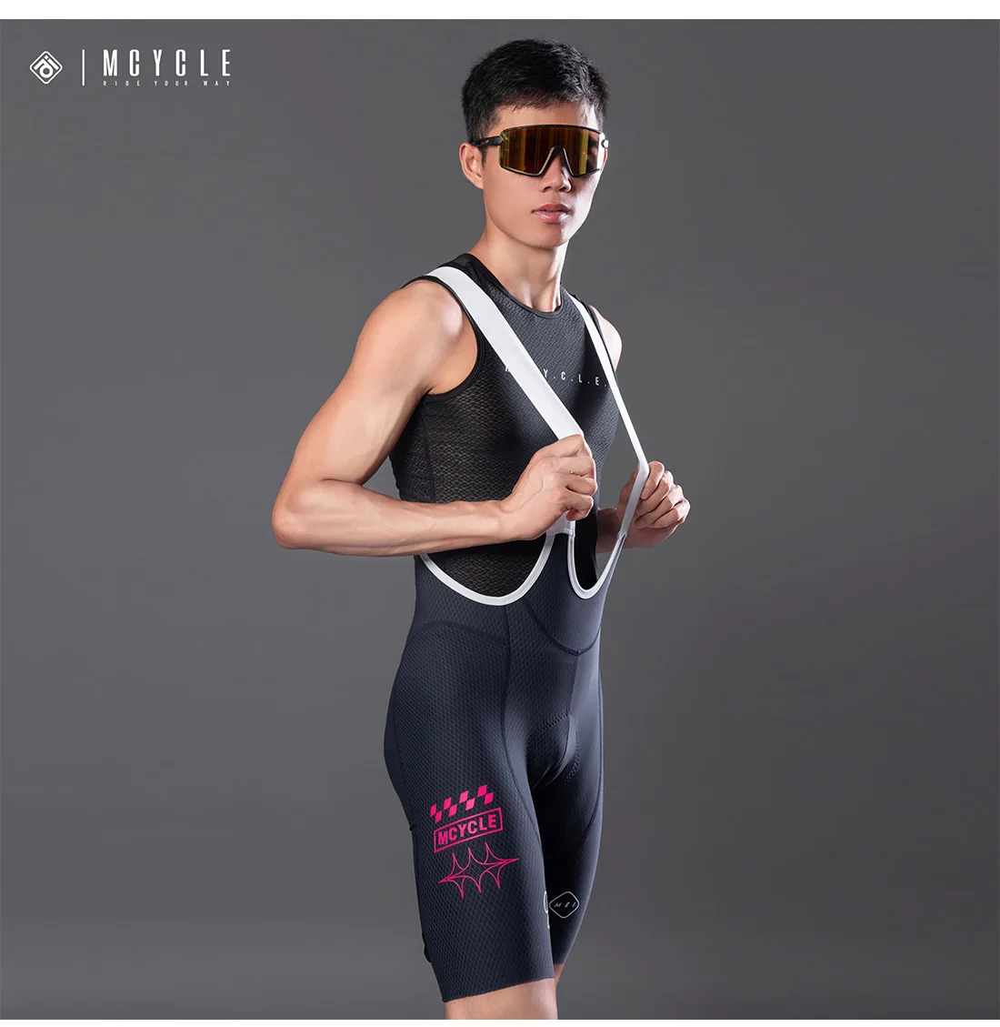 Mcycle Neues Design Radsport-Trägerhose, buntes Logo, Fahrrad-Trägerhose, atmungsaktiv, gepolstert, Fahrrad-Shorts, hohe Taille, Unisex-Radsport-Trägerhose – Detail 17