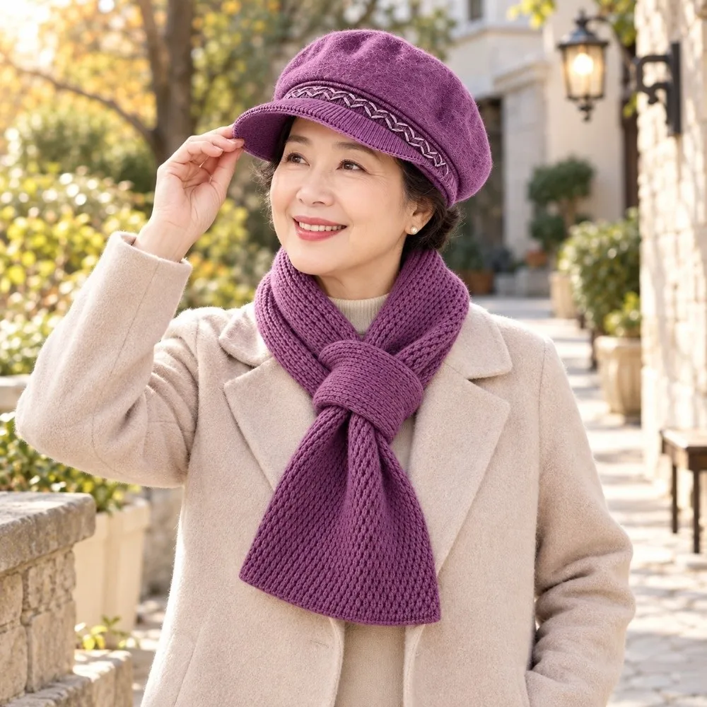 Comfort Knitted Beanie Thick Knit Wide Brim Knit Cap Wind Proof Lady Headwear Daily Wear
