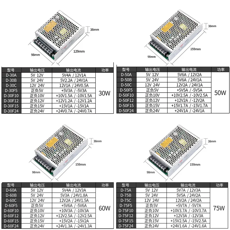 MZMW 30W 50W 75W 100W 120W 350W 500W Dual Output Switching Power Supply -5v 12V -12V 15V -15V 24v -24v AC/DC Driver Transformer