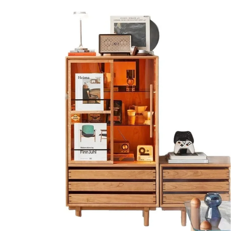 Nordic solid wood side cabinet, small apartment living room household storage cabinet