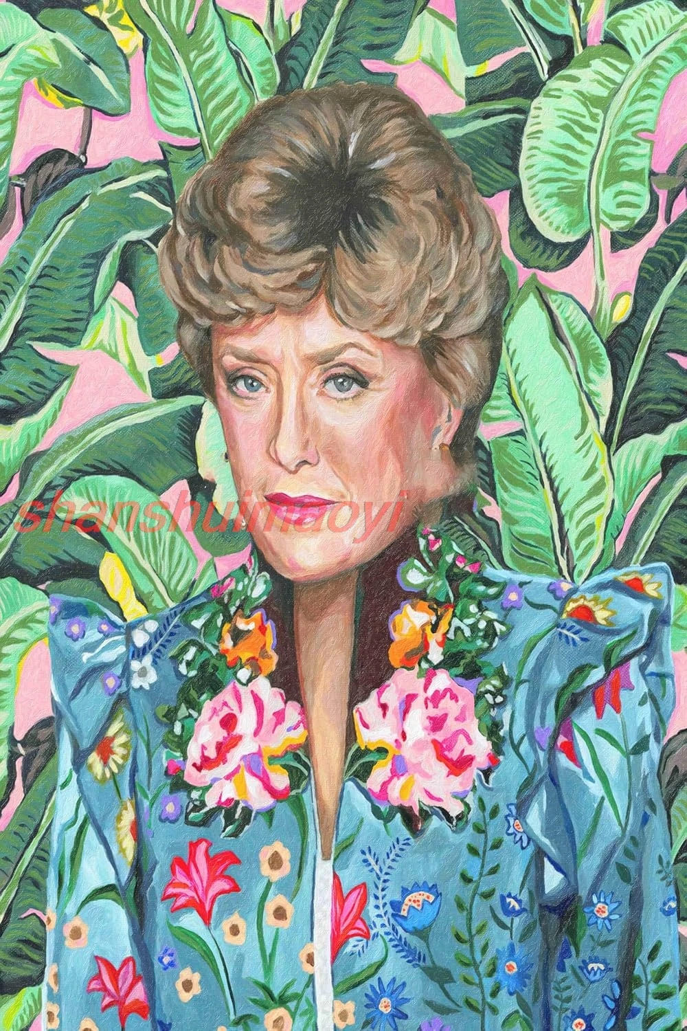 80s Luxury Fashion Golden Girls Wall Art-Blanche Devereaux Poster For Woman Room Decor-Rue McClanahan Tropical Floral Canva sign