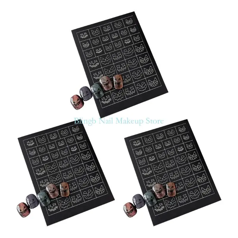 28TA 3PCS Halloweenowe szkieletowe paznokcie naklejki paznokci klejek paznokci naklejki dla kostiumów imprezowych Łatwe