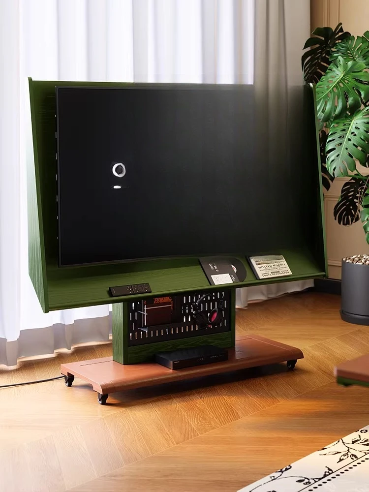 Universal removable TV floor bracket, solid wood bracket French retro living room TV cart