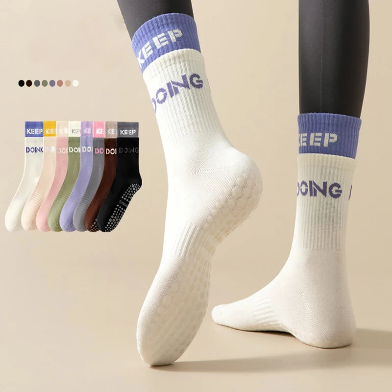 

Non-Slip Yoga Socks Pilates Long Socks with Grips Sticky Gripper Women Non-Skid Sport Socks for Dance Ballet