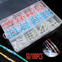 50/100 Pcs Boxed Solder Seal Wire Connectors Heat Shrink Insulated Electrical Wire Terminals Butt Splice Connector Waterproof