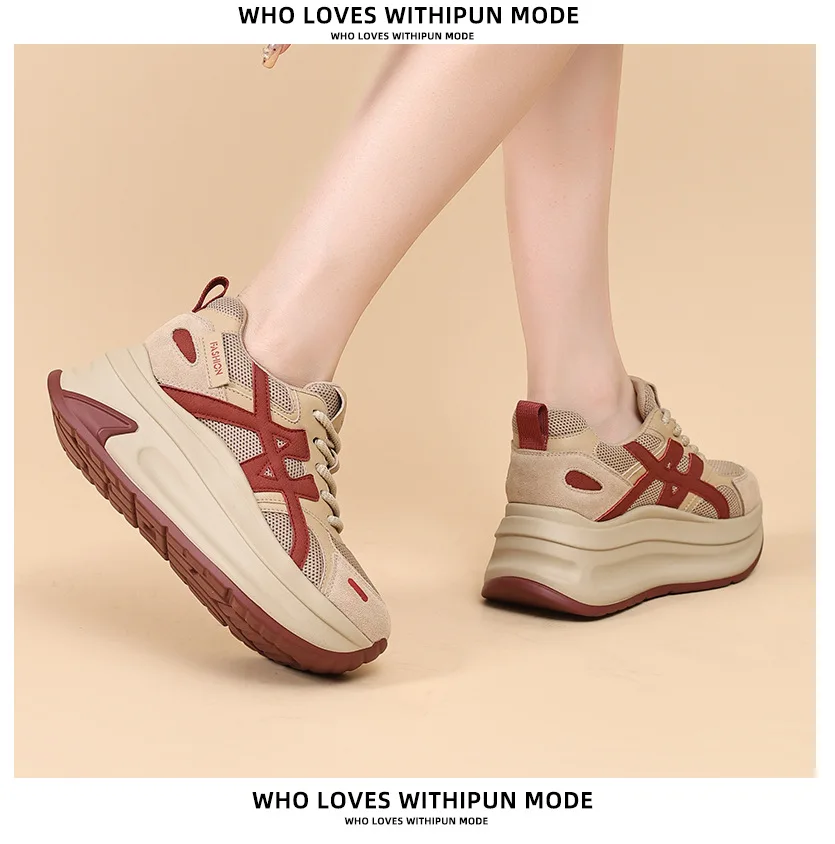 New Arrival 2026 Spring Chunky Sneakers Women's Thick Bottom Casual Mesh Shoes 8CM High Platform Breathable Sports Dad Shoes