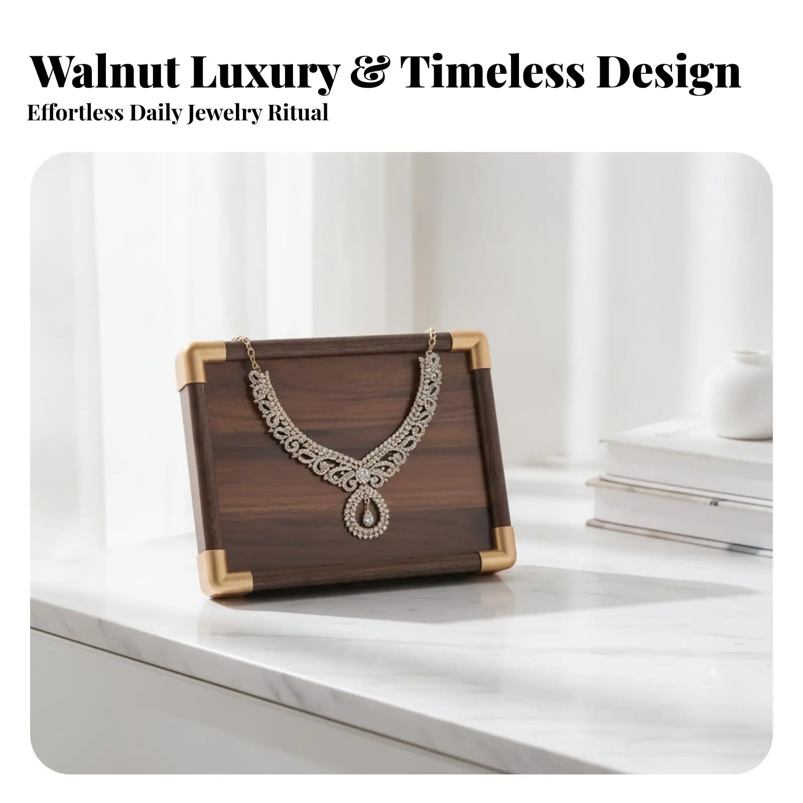 Jewelry Display Tray Walnut-Colored Wooden Jewelry Tray Multipurpose for Vanity