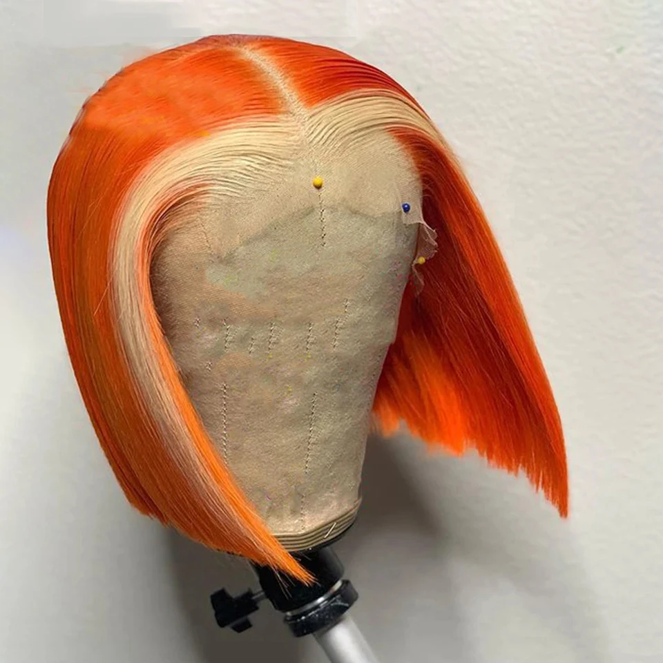 Parrucche Bob allo zenzero arancione a righe con parrucca bionda per capelli umani con evidenziazione parrucche per capelli umani anteriori in pizzo allo zenzero parrucca Glueless parrucca corta Bob