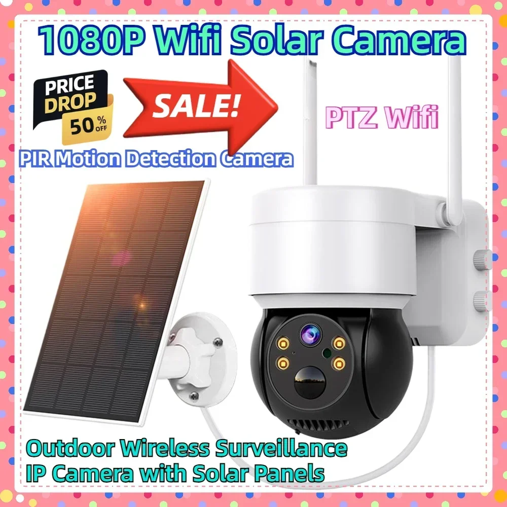 

PIR Motion Detection Camera PTZ Wifi 1080P Wifi Solar Camera Outdoor Wireless Surveillance IP Camera with Solar Panels