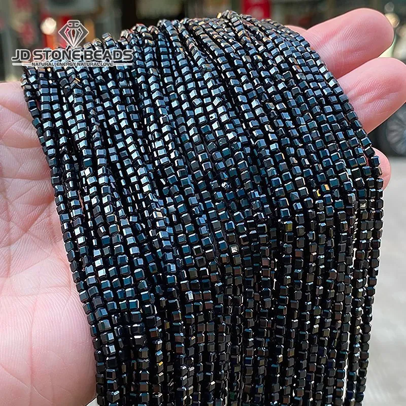 Natural Stone Faceted Black Spinel 2mm Small Faceted Square Tiny Beads for Jewelry Making Diy Bracelet Necklace Accessories