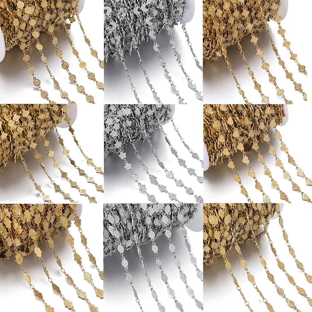 

1Meter/Lot 9 Styles Stainless Steel Various Shape Charms Beads Chains for DIY Necklace Bracelets Jewelry Making Accessories