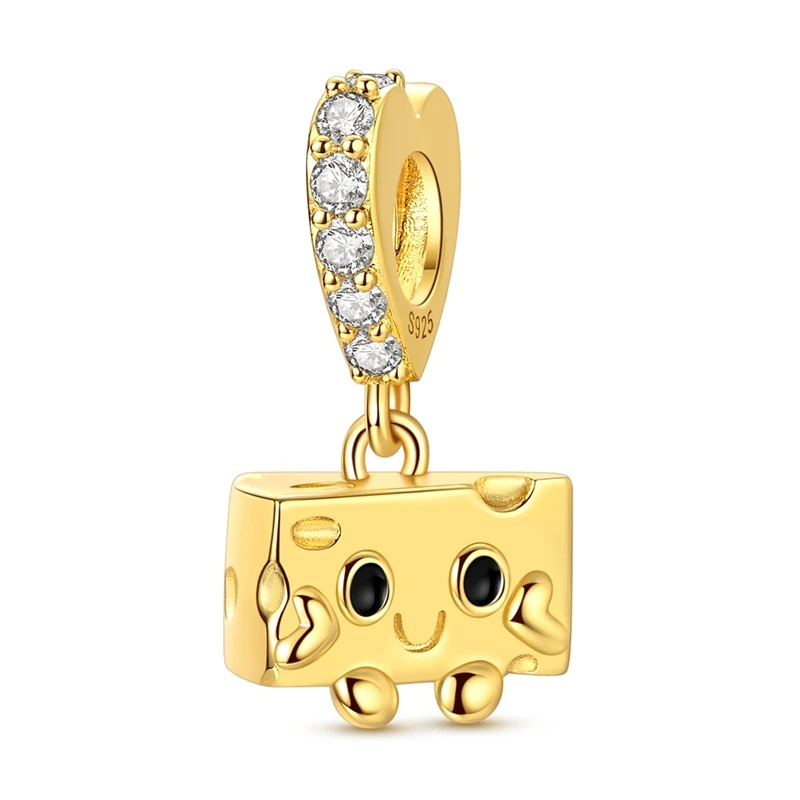 

925 Sterling Silver Charms Bead Golden Cheese Man Dangle Fit Original Bracelet DIY Women Jewelry