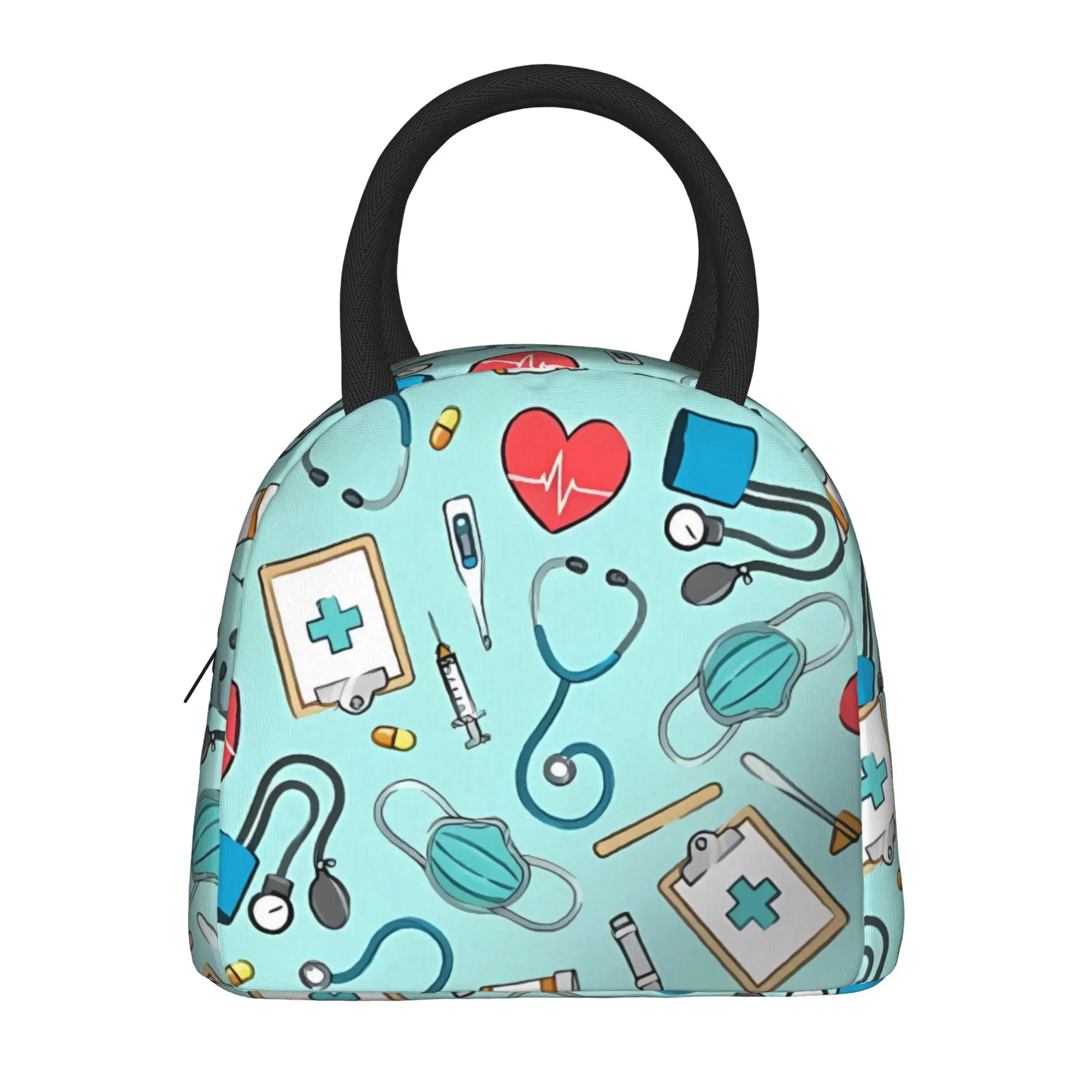 Doctor and Nurse Medicine Heart Lunch Bag For Child Print Lunch Box Picnic Cooler Bag Insulated Oxford Thermal Tote Handbags