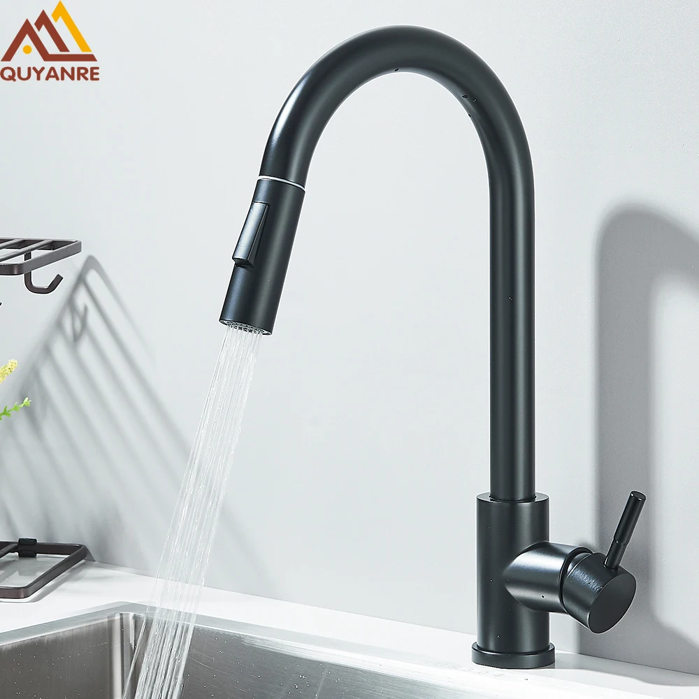 Pull Down Kitchen Sink Faucet Pull Out Two Function Single Handle Hot and Cold Water Mixer Taps Deck Mounted