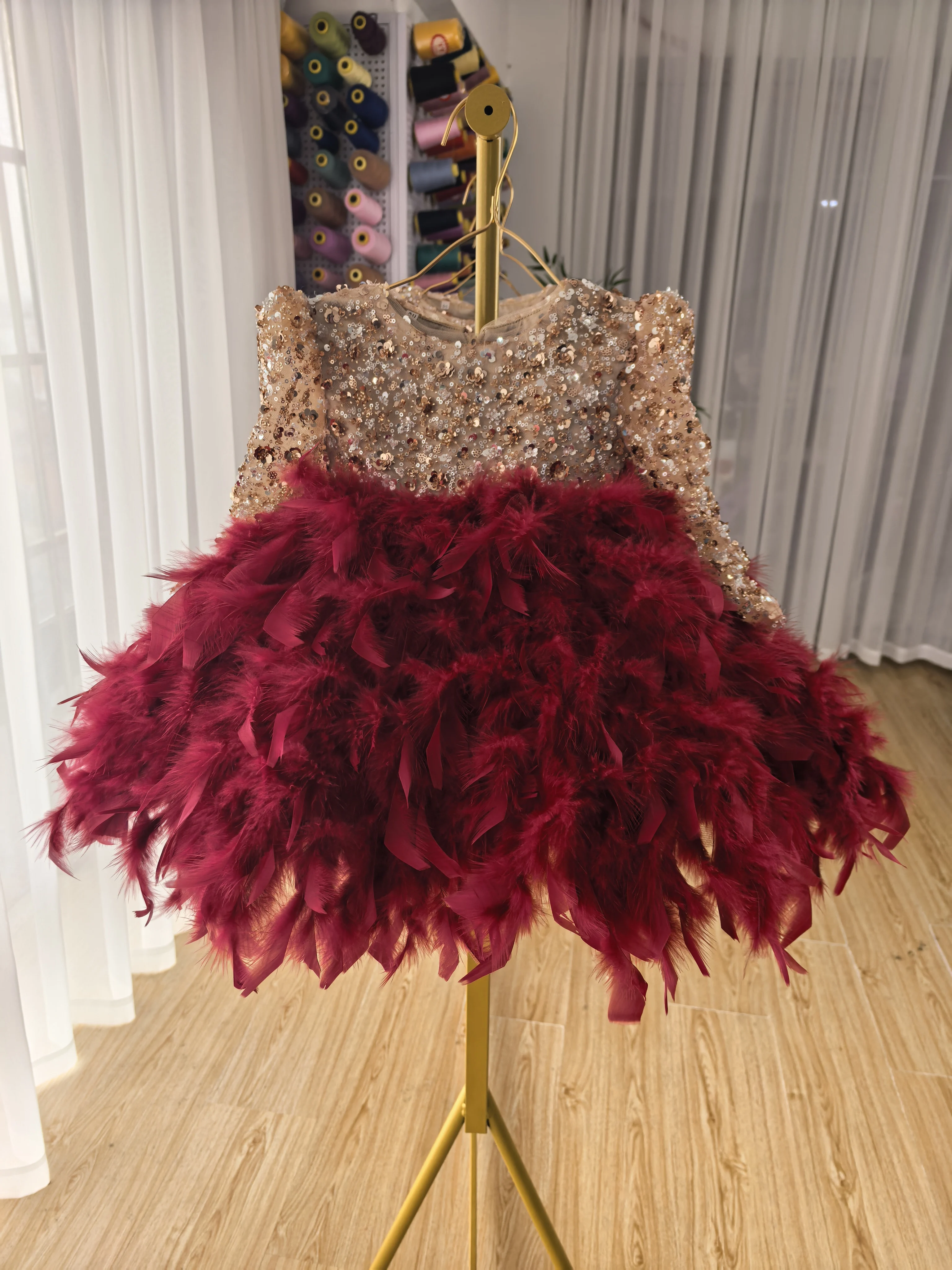Girls' Dress Long Sleeve Cake Dress Sequins New Style Fluffy Sweet Fashion Children's Birthday Host Princess Dress