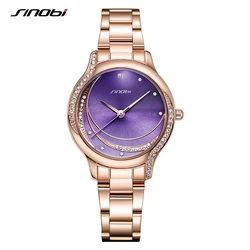 Sinobi-Montres-bracelets à quartz de luxe pour femmes, montres pour femmes, bracelet pour filles, violet, or, diamant, design original, mode