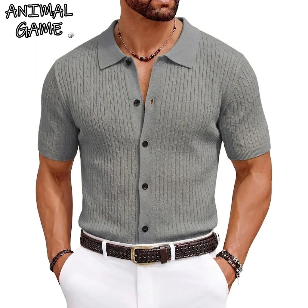 

Lightweight TShirts Man Short Sleeve Knit Henley Shirts Striped Summer Knitwear Breathable TShirts for Men Hawaiian Beach Shirt
