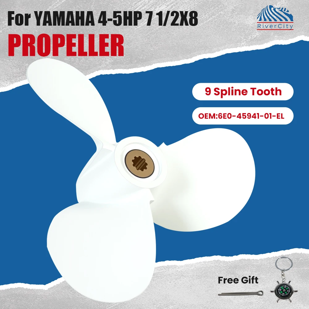 Outboard Propeller 7 1/2x8 fit Yamaha 4HP 5HP Boat Aluminum Alloy 3 Blade 9 Spline Tooth Marine Engine Part 624-45943-01-EL
