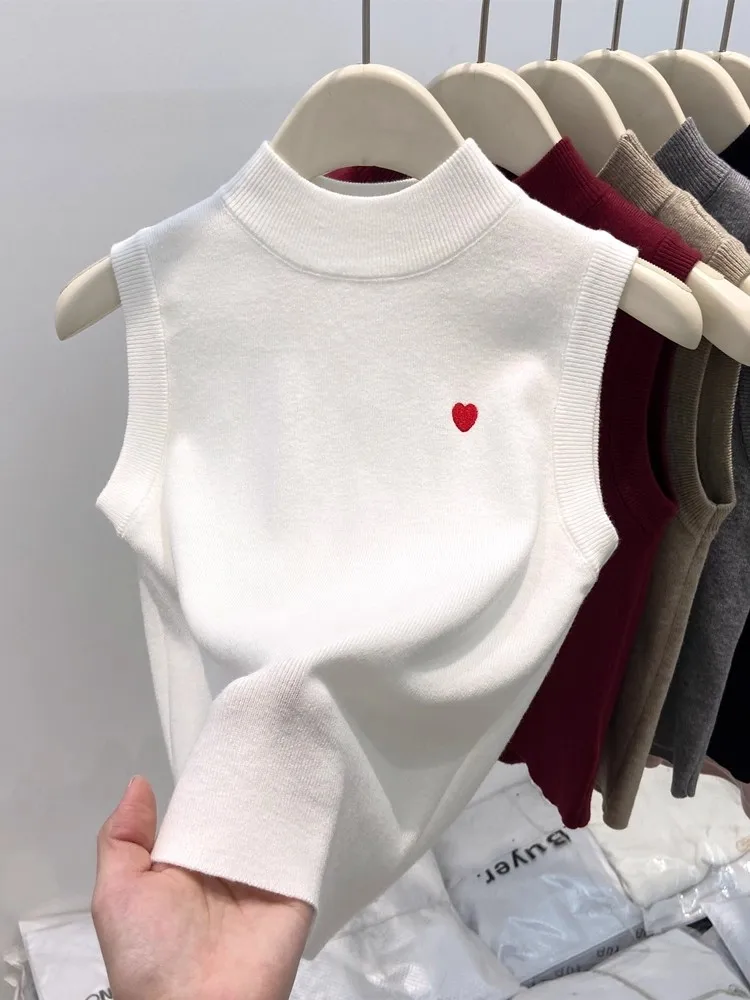 

Sleeveless Knitted Base Layer Vest Casual All-match Solid Color Women Tank Tops Waistcoat Korean Style Versatile Slim Crop Top