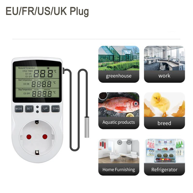Spina UE Termostato digitale Presa timer multifunzionale Presa regolatore di temperatura Presa con interruttore timer