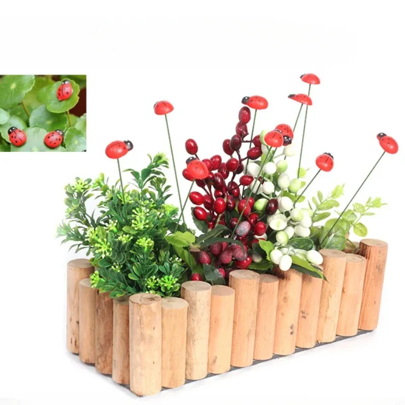 10pcs Wooden Ladybug Decorative Garden Stakes Garden Decoration Outdoor Yard Decor Easter Festival Decoration Office Home Decor