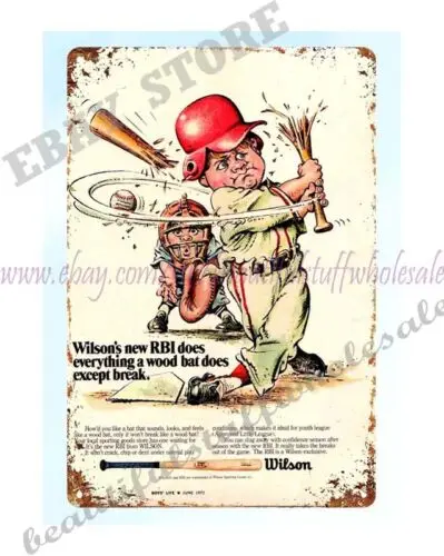 cottage farm plaques 1972 RBI Baseball Bat metal tin sign