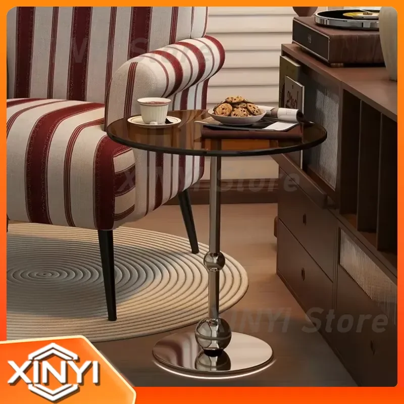 Bauhaus Glass Coffee Table for Modern Living Room Round Side Table for Vintage Decor Metal Base Balcony Tea Table for Outdoor