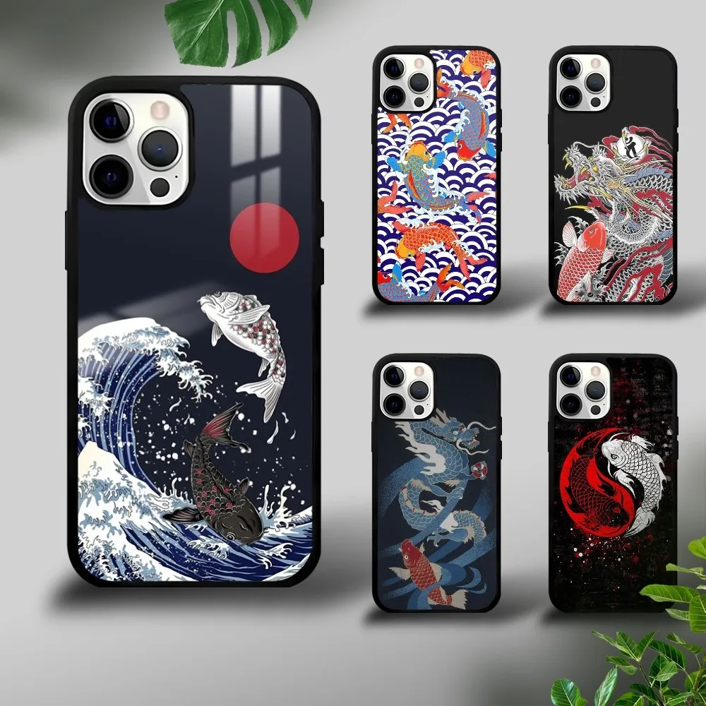 

Attoo Japanese Koi Dragon Phone Case For iPhone 16 15 14 13 12 11 Pro Xs Max Mini Plus Celulares Hard Funda