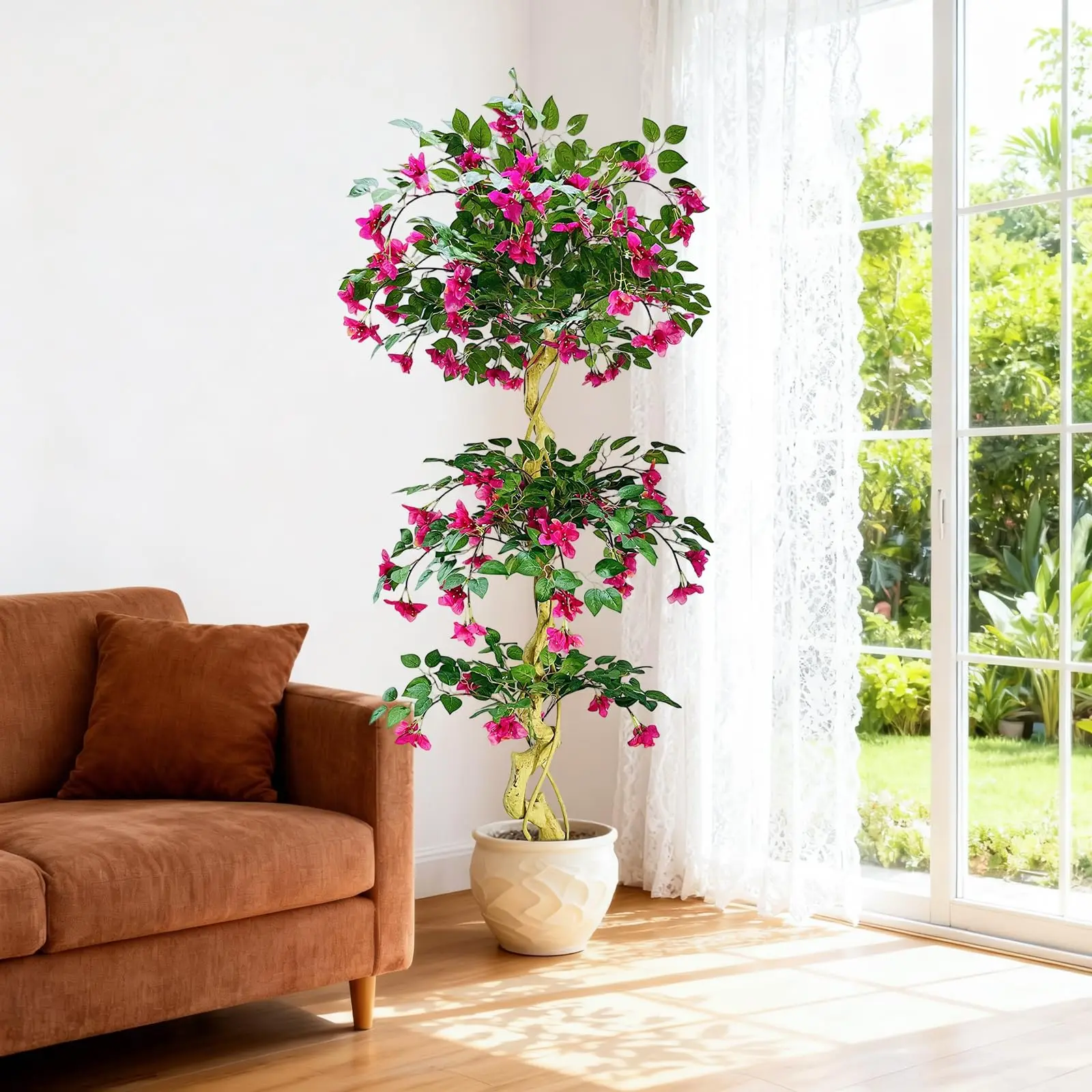 Künstlicher Rosa Bougainvillea-Baum - Realistische Seidenblumen - Vielseitige Kunstpflanze für Heim, Veranda, Veranstaltungen oder Hochzeitsdekoration - Pflegeleichte Formpflanze - 4FT/5FT/6FT