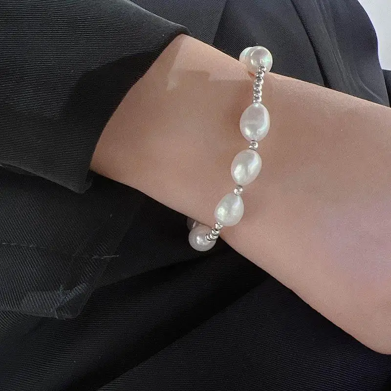Heißer Verkauf Einfache Design Natürliche Barock Süßwasser Perle Edelstahl Weiblichen Charme Armband Schmuck Für Frauen Geschenke Billig – Detail 5