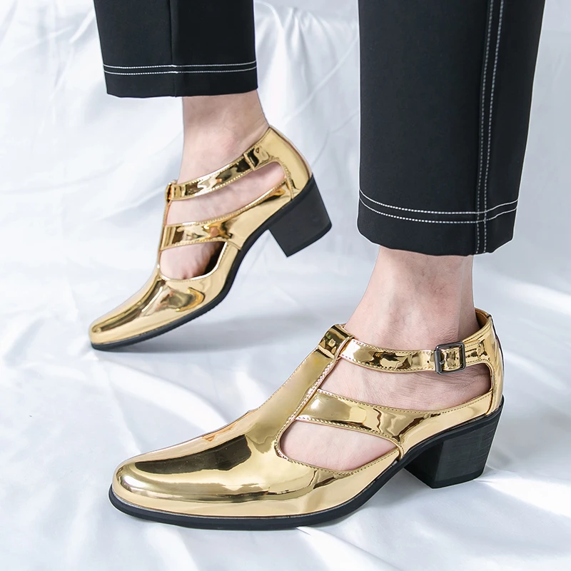 

Летние мужские деловые формальные дышащие сетчатые сандалии на высоком каблуке, увеличивающие рост, повседневная обувь для свадебной вечеринки