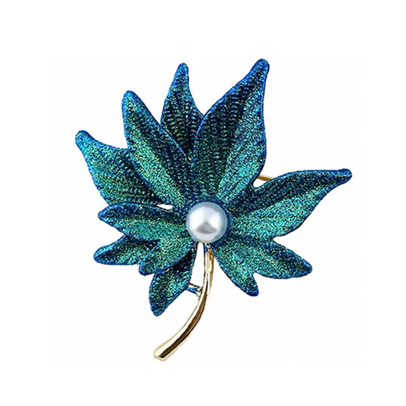 Crystal Maple Leaf Brooches Pin With Fake Pearl Women  Lapel Pin Girl  Decor