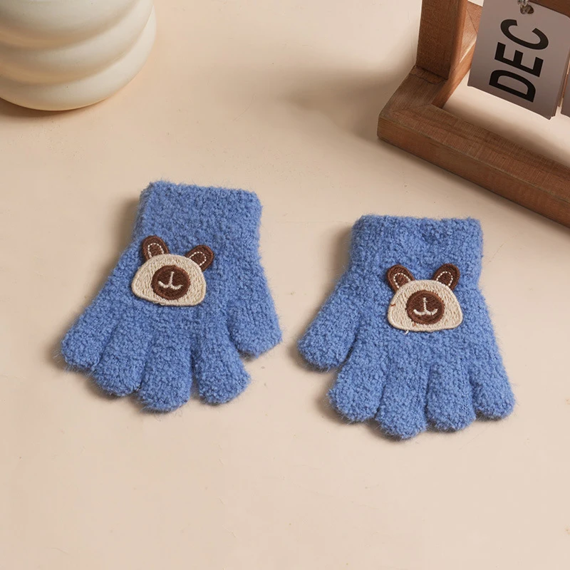 Cartoon Full Fingers Mittens Warm Gloves Solid Color Fluffy Knitted Mittens Outdoor Gloves