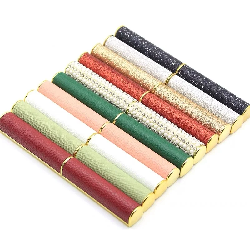 

50Pcs Luxury D6.5MM Metallic Gold Empty Slim Long Shiny Lipstick Tube White Pink Diamond Leather Lipstick Container Packaging