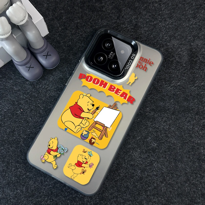 Disney Cartoon Winnie Bear Colored Silver Phone Case For Xiaomi 13T 12T 11 Lite Poco X5 X3 F4 M3 M2 C51 Redmi Note 12 11 Pro 5G