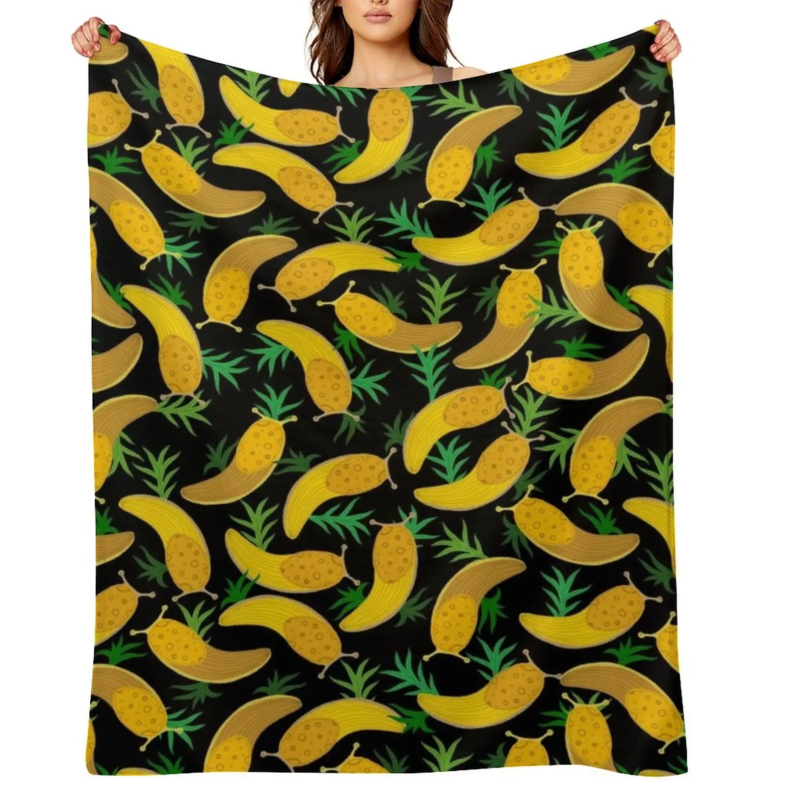 

Banana slugs on black Throw Blanket Nap Quilt Hairys For Decorative Sofa Blankets