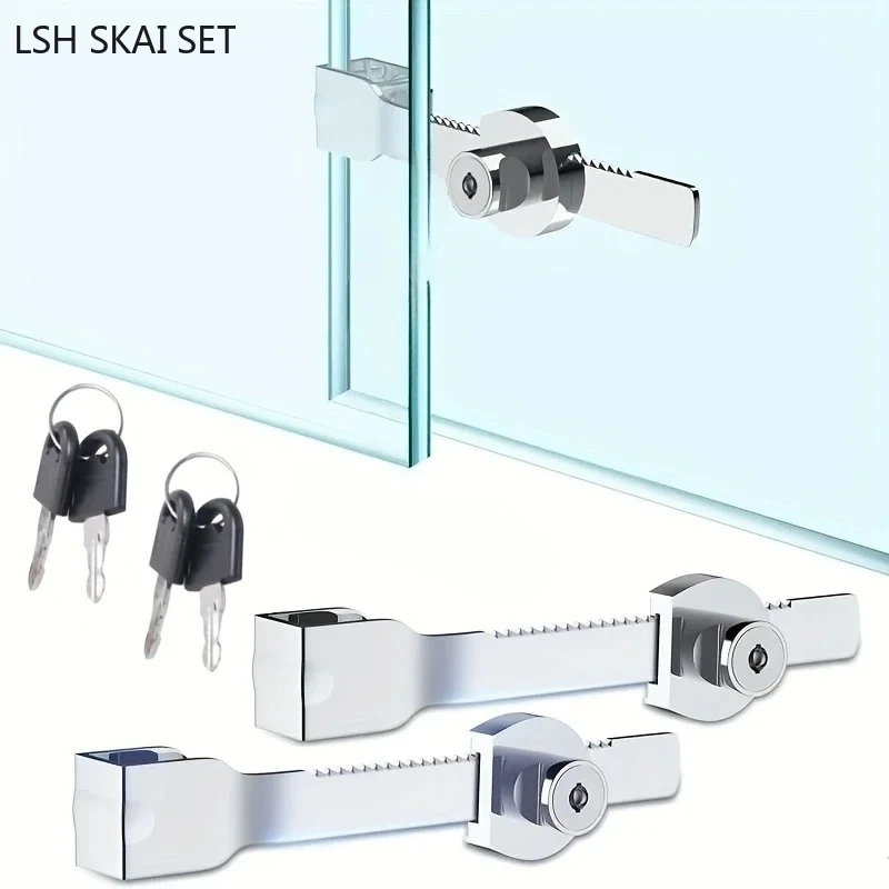 Sliding Glass Door Ratchet Lock with 2 Keys Suitable for 5-8mm Thick Glass Zinc Alloy Window Cabinet Showcase Safety Lock