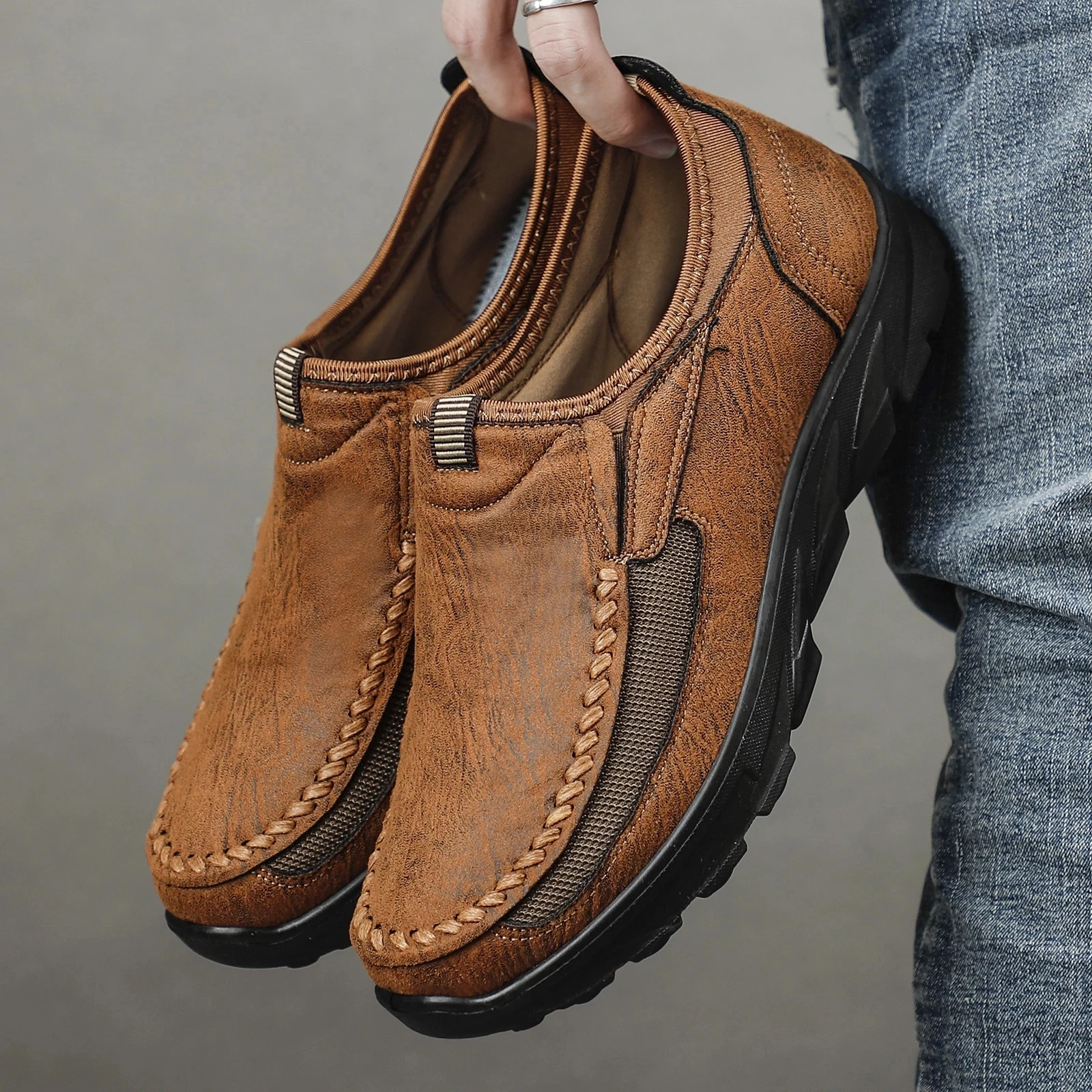 

Нескользящая походная обувь, мужская повседневная обувь без шнуровки из искусственной кожи