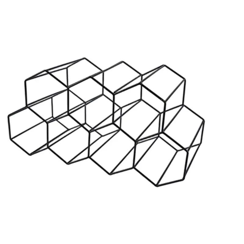 AB47-Hexagon Wine Bottle Storage Holder Honeycomb Metal Wine Rack Modern Beehive Tabletop Design 9 Bottle Display A
