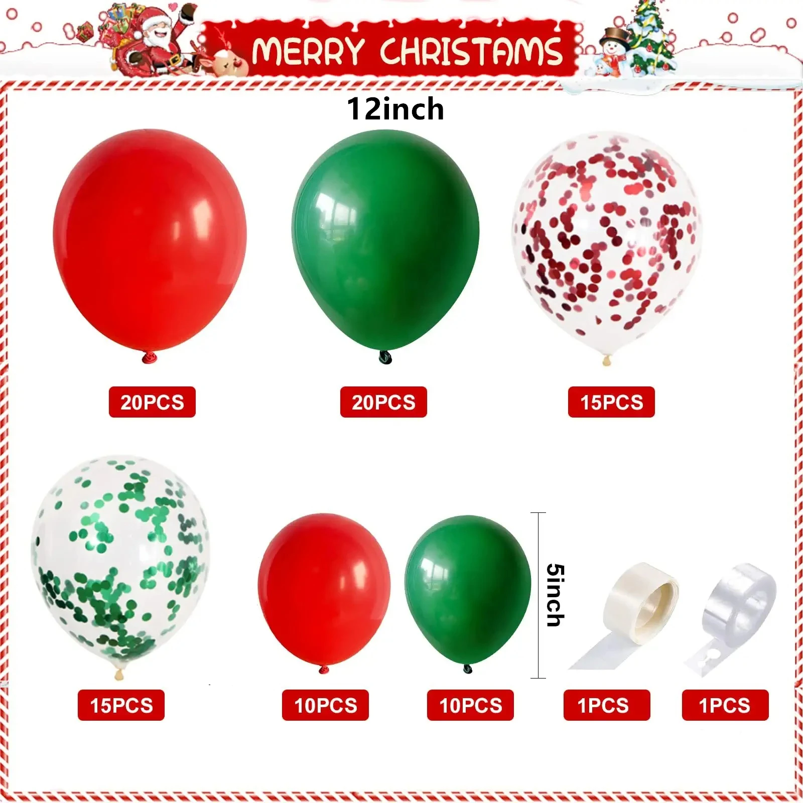 92pcs Red Green Confetti Christmas Latex Party Balloon Garland Arch Kit Christmas Decorations New Year Holiday Party Supplies