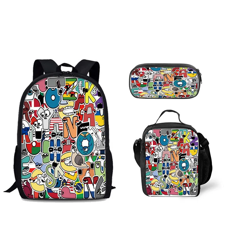 Alphabet Lore backpack, Alphabet Legend, elementary school backpack, meal bag, pencil case, three piece set