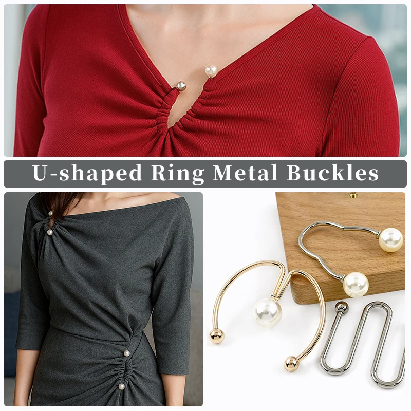 

2/5Pcs Meetee 47-57mm Metal U-shaped Belt Buckles Dress Collar Screw Hook Detachable Irregular Spiral Button Sewing Accessories